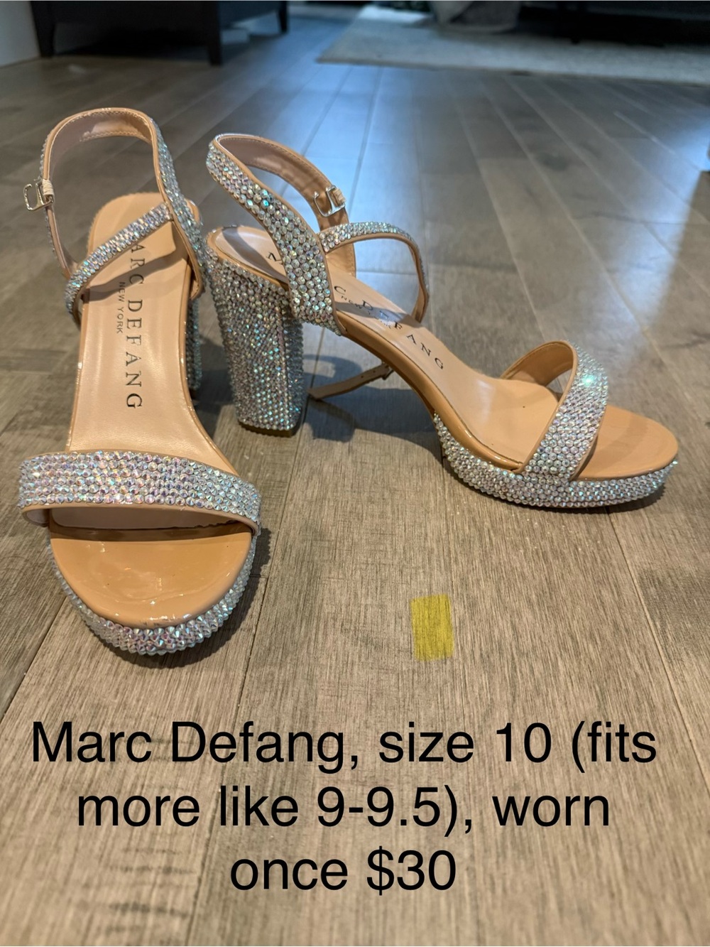 Marc Defang Nude Crystal Embellished Block Heel Sandals